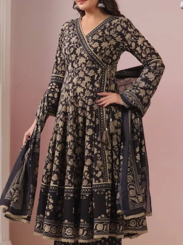 Anarkali with Fully Cotton and readymade 3 piece set black