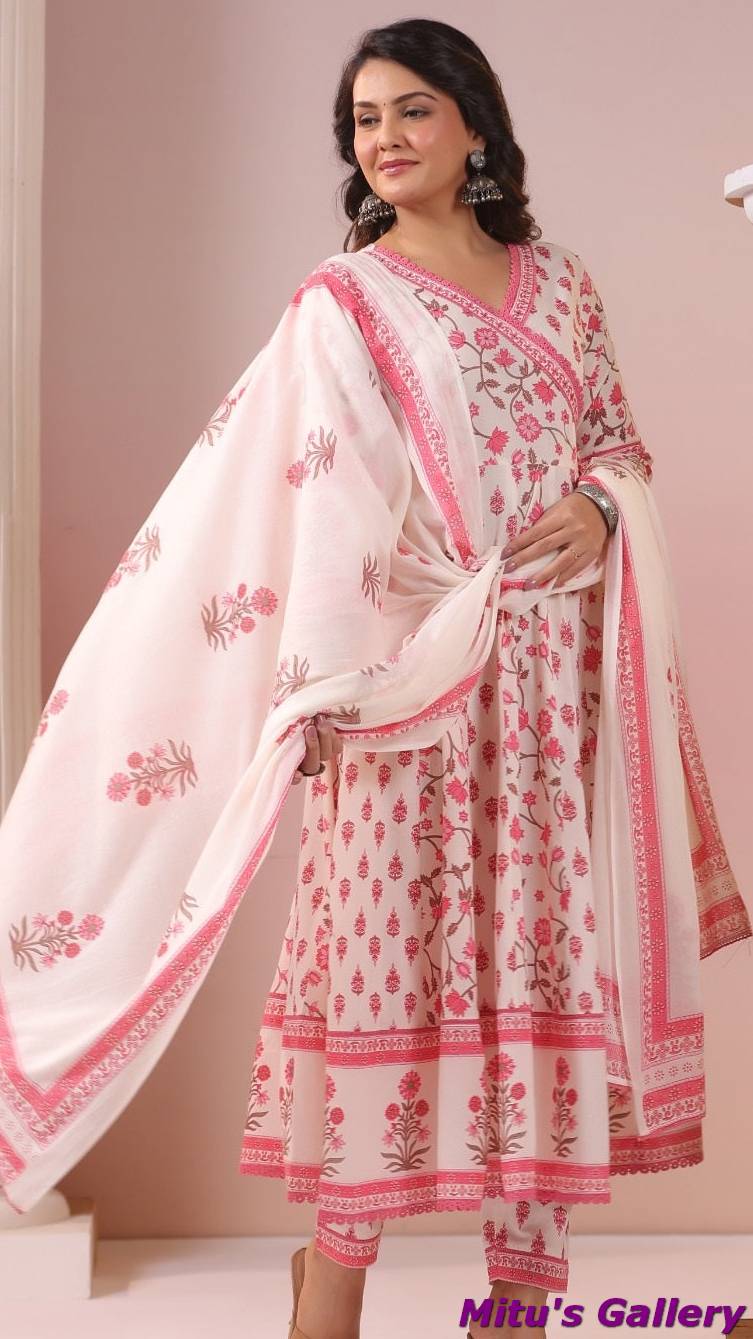 Anarkali with Fully Cotton and readymade 3 piece set