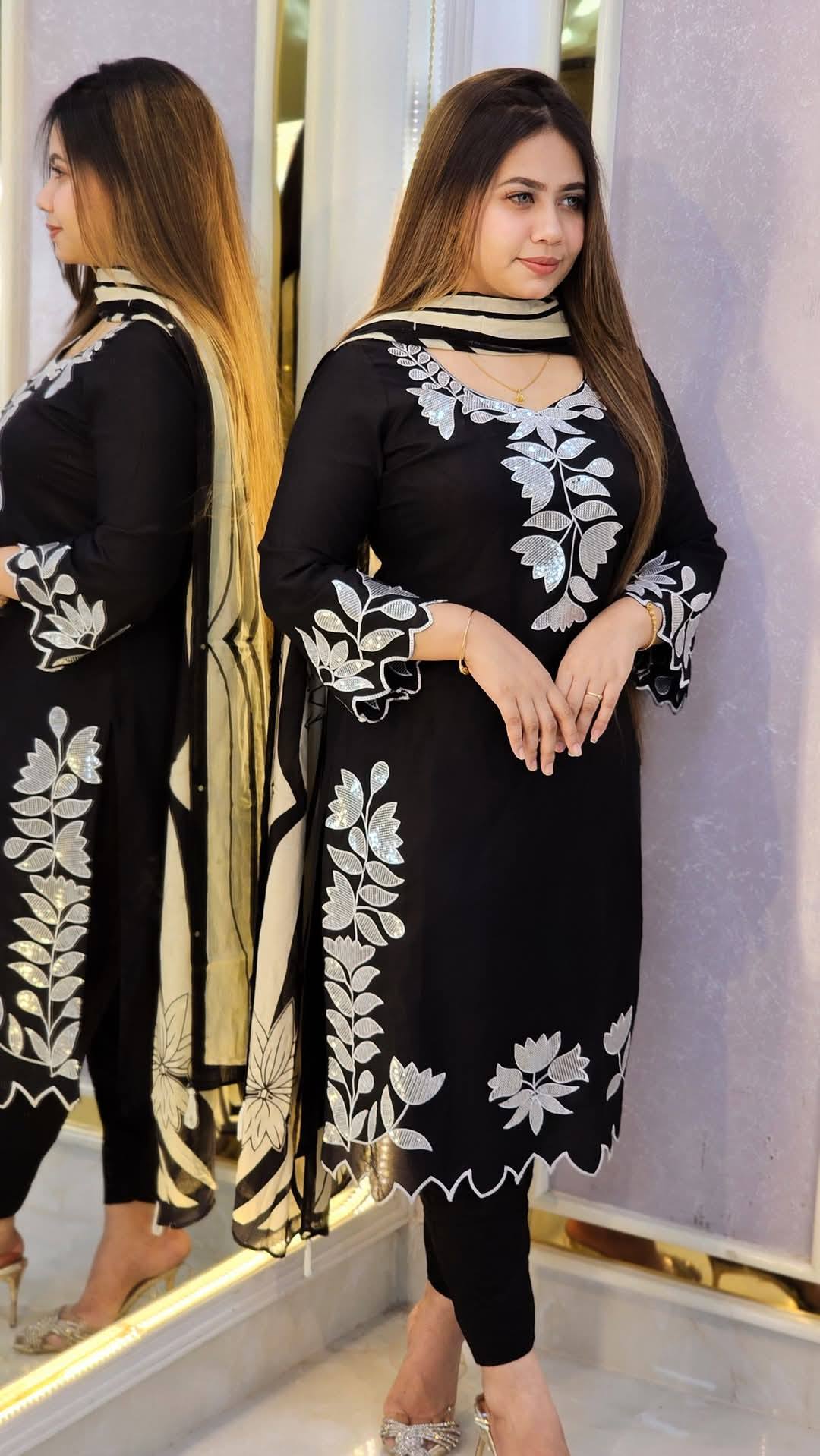 Sequence and embroidery work 3 piece set